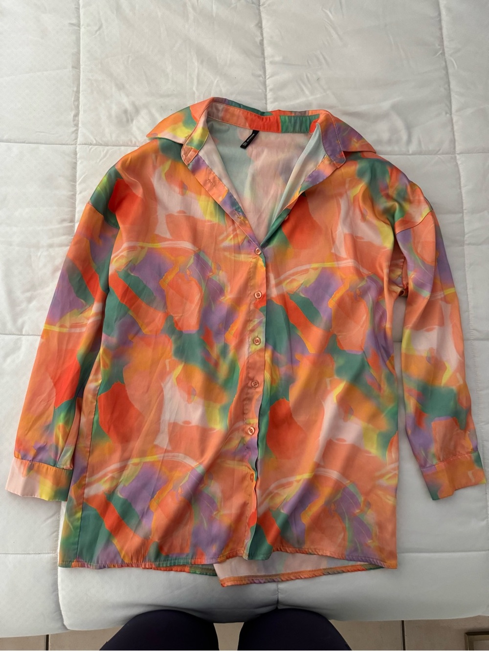 PrettyLittleThing Orange Multi Watercolor Button-Down Shirt